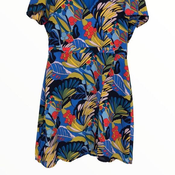 J. Crew Blue Floral Tropical Paradise Floral Short Sleeve Faux Wrap Dress sz 10 - Picture 7 of 15